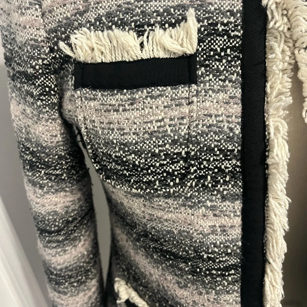 Cynthia Rowley Black/Grey/Pink Fringed Striped Blazer Sz M